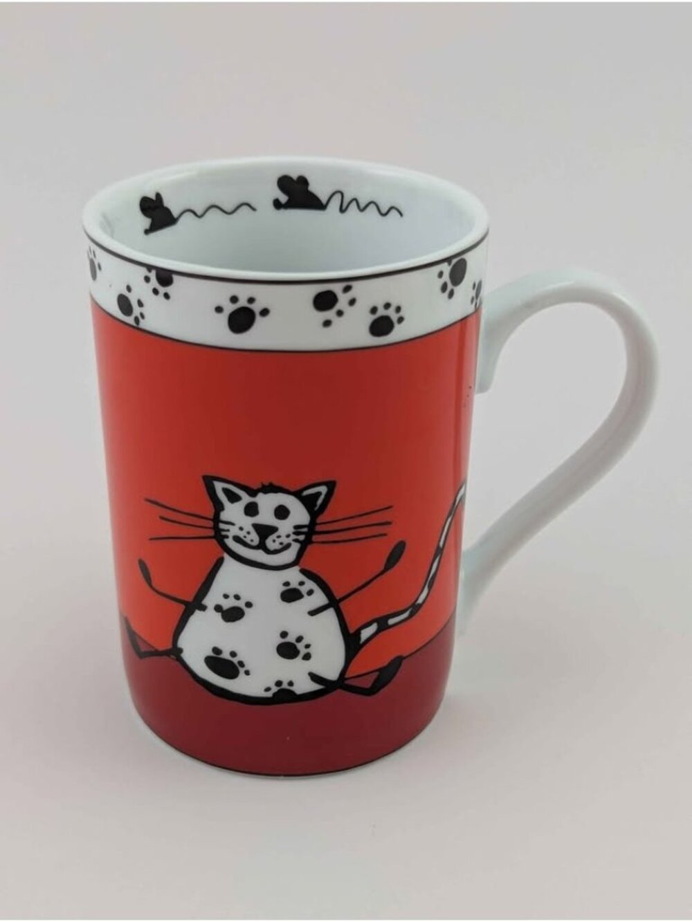 Vintage Könitz Germany Whimsical Cat Mug - Red